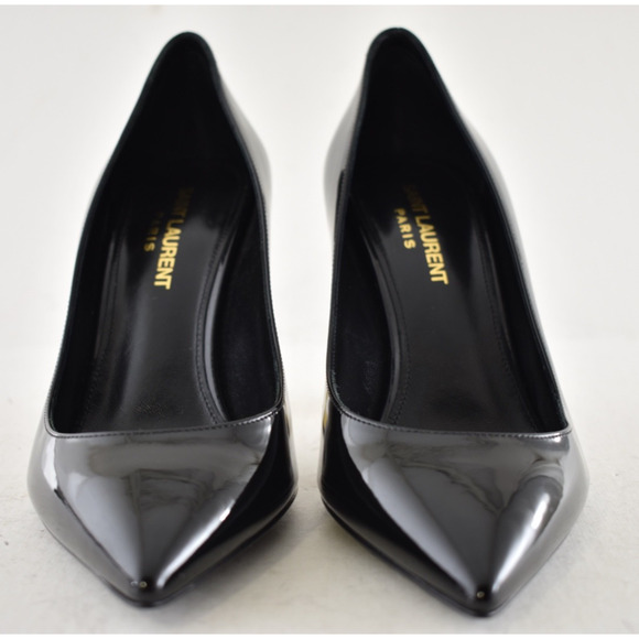 Saint Laurent Opyum 85 Black Patent Leather Gold YSL Logo Pointed Heel Pump 36 - Picture 10 of 16